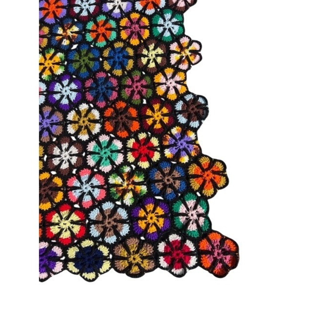 Vintage Handmade Crochet Hexagon Afghan Blanket Multi Color Granny Square Throw - Picture 12 of 14